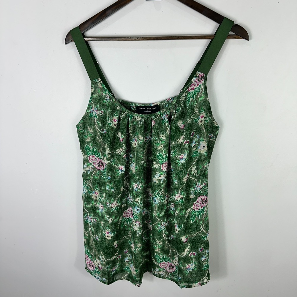 Lane Bryant 12 Green Floral Sleeveless Blouse Romantic Cottagecore Boho Chic NWT